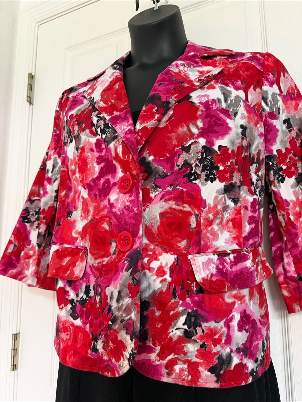 new directions Red Pink Floral Blazer Jacket